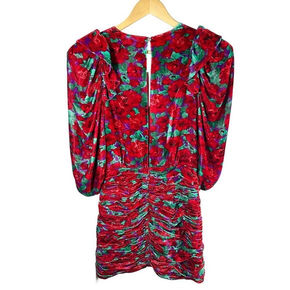 MAGDA BUTRYM Mundo Ruched Floral Velvet Mini Dress Red Multi Size US 6 - Picture 2 of 15